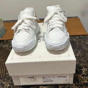 Alexander McQueen gold glitter and white counter court sneakers